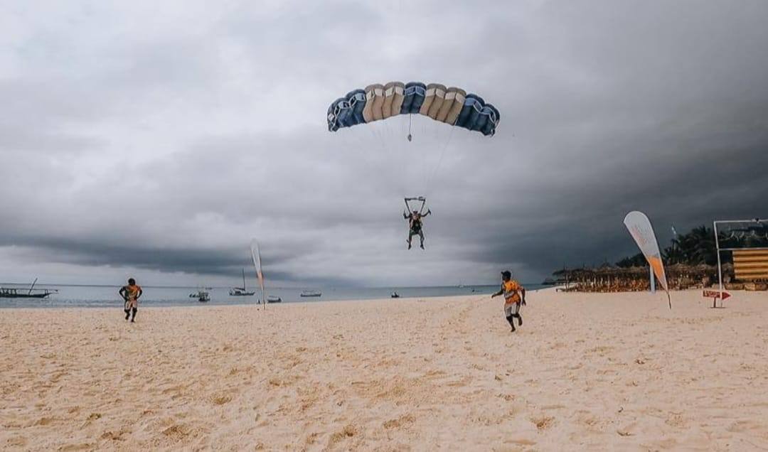 Skydiving landing on Zanzibar beach